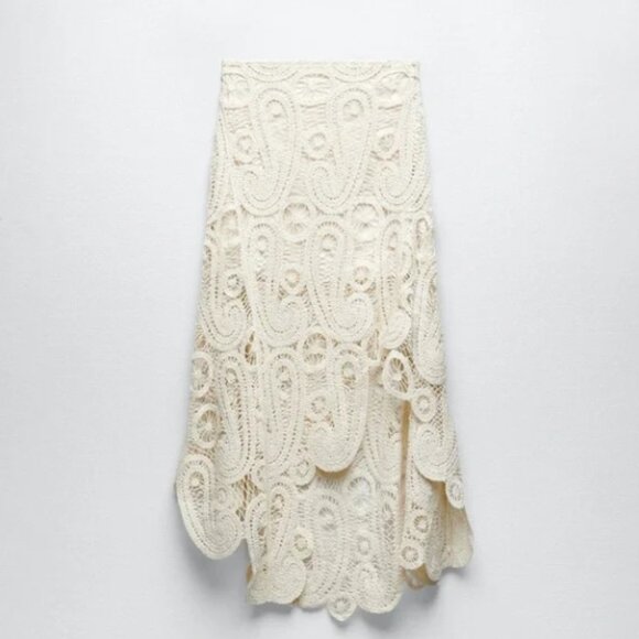 ZARA ASYMMETRIC CROCHET STRAW KNIT TOP SKIRT SET SIZE MEDIUM PRELOVED - Picture 3 of 3